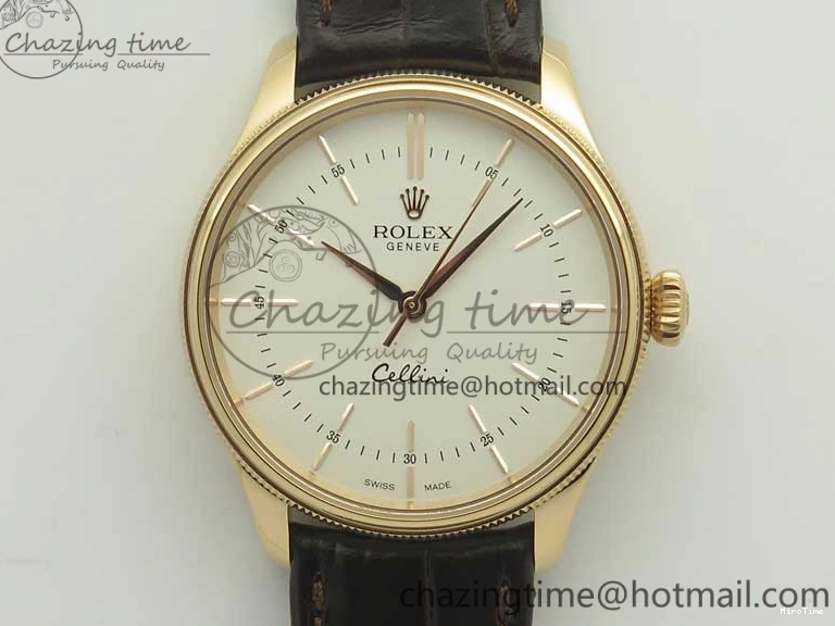 MiroTime 0123 Cellini Time 50509 RG MKF Best Edition White Dial Sticks Marker on Brown Leather Strap A3132 V SoftTouch 3405